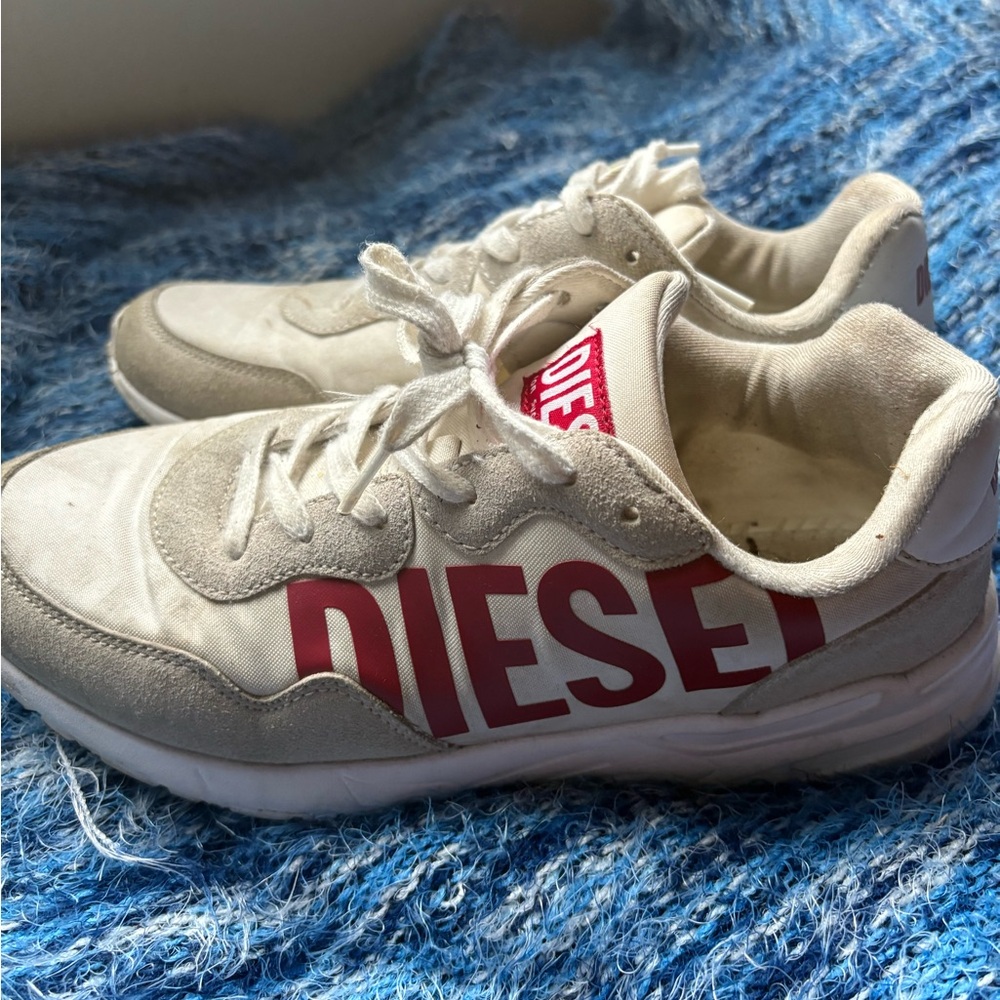 Diesel White and Red Sneakers